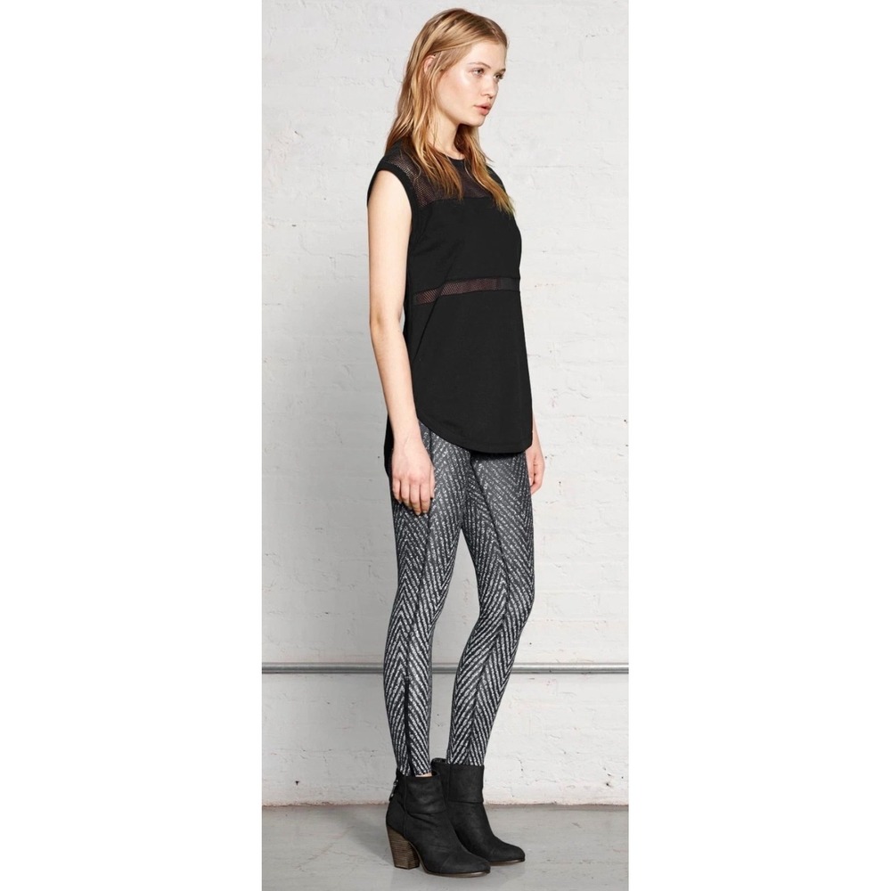 RAG & BONE Lawson Leggings Womens Med Black Active Chevron Ankle‎ Zip Crop Modal